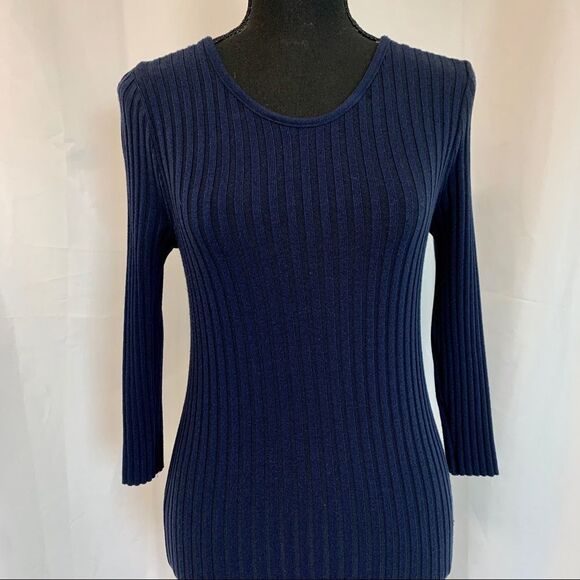 NAVY Blue ribbed knit long sleeve bodycon sweater dress Sz M - Picture 3 of 8